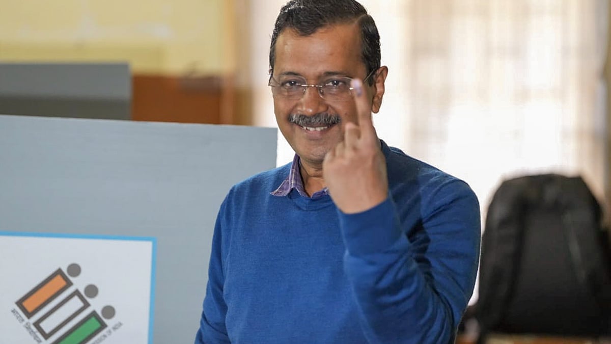 Arvind Kejriwal after casting his vote  in New Delhi on 5 February (photo: PTI)