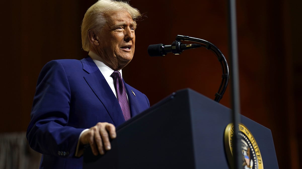 Donald Trump at the National Building Museum in Washington on 20 February (photo: PTI)