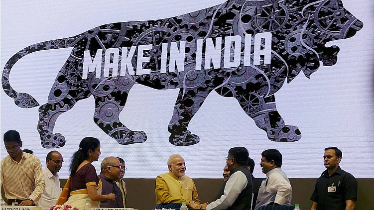 Modi launching Make in India initiative. Photo: PTI 