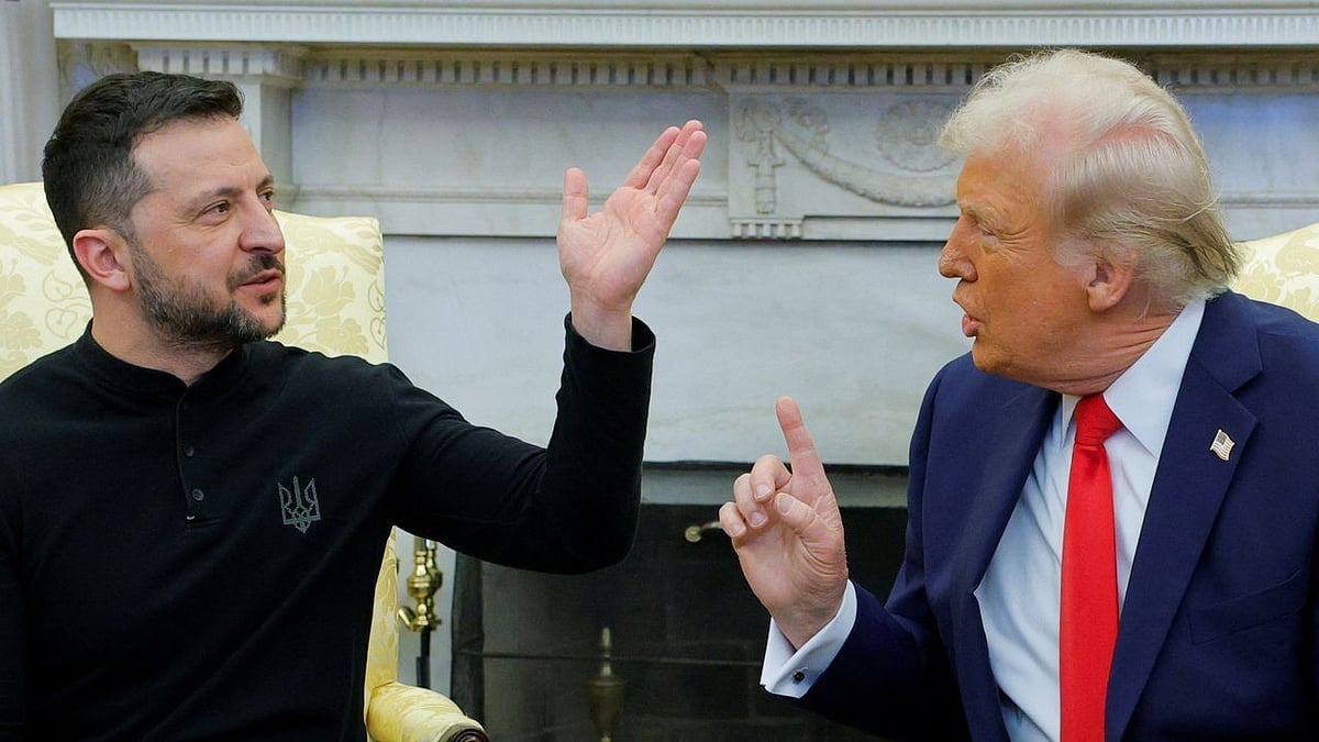 Volodymyr Zelenskyy and Donald Trump at Oval Office (photo: @dim0kq1/X)