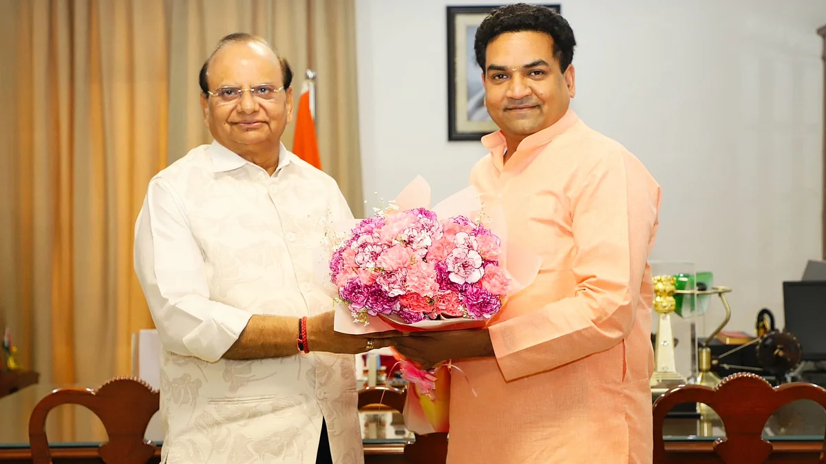 Kapil Mishra (right) with Delhi L-G V.K. Saxena (photo: @KapilMishra_IND/X)