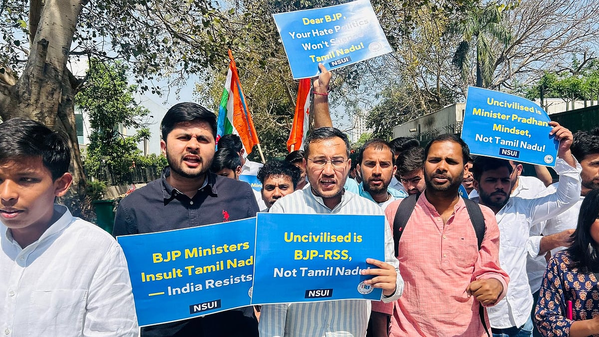 'Uncivilised is BJP-RSS, not Tamil Nadu': NSUI protest over edu minister Dharmendra Pradhan's remarks