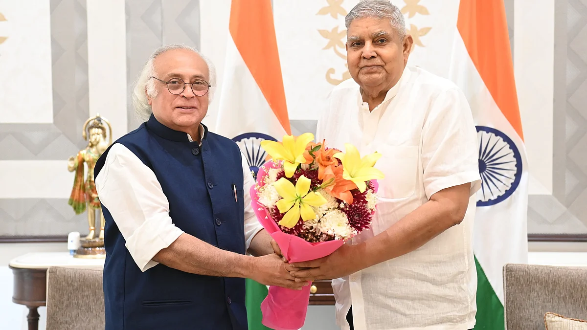 Jairam Ramesh with vice-president Jagdeep Dhankhar (photo: @Jairam_Ramesh/X)