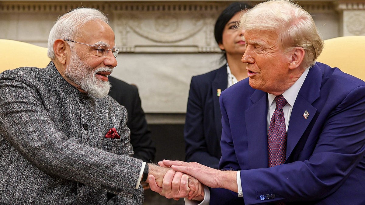 Narendra Modi with Donald Trump at the White House in February (file photo)