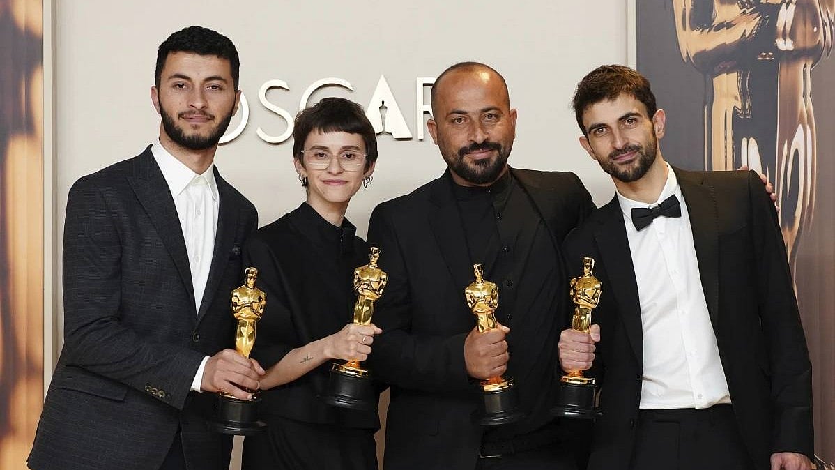 Hamdan Ballal (3rd from L), co-director of the Oscar-winning ‘No Other Land’