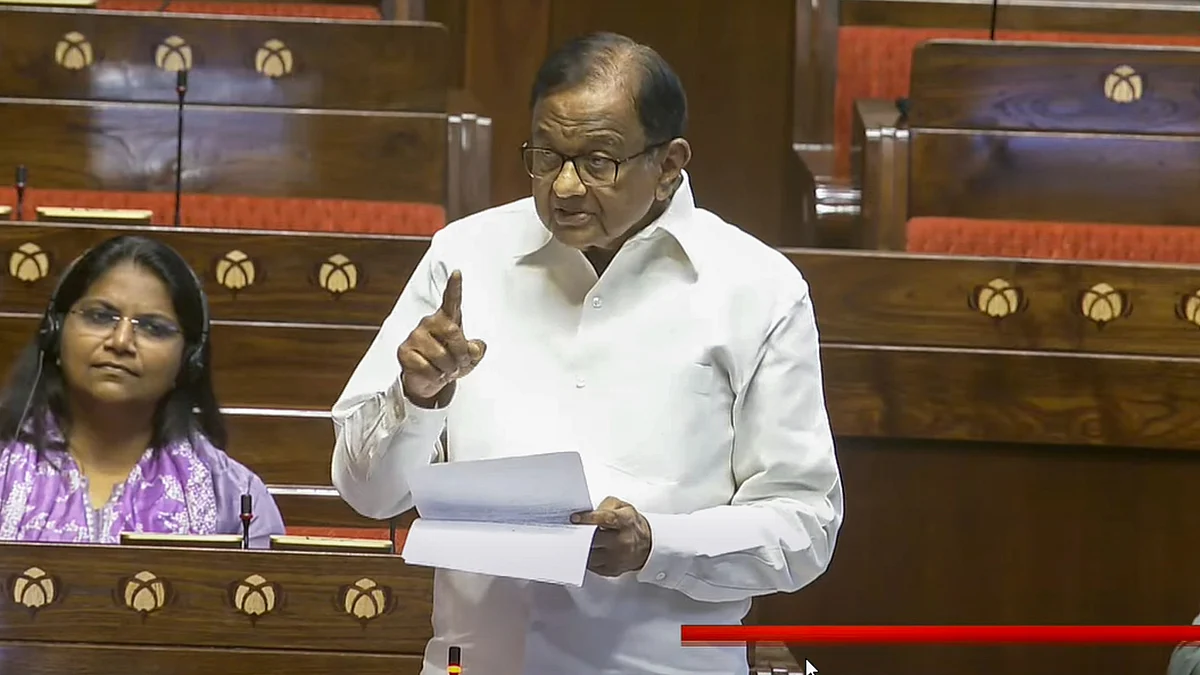 Congress member P. Chidambaram speaks in the Rajya Sabha