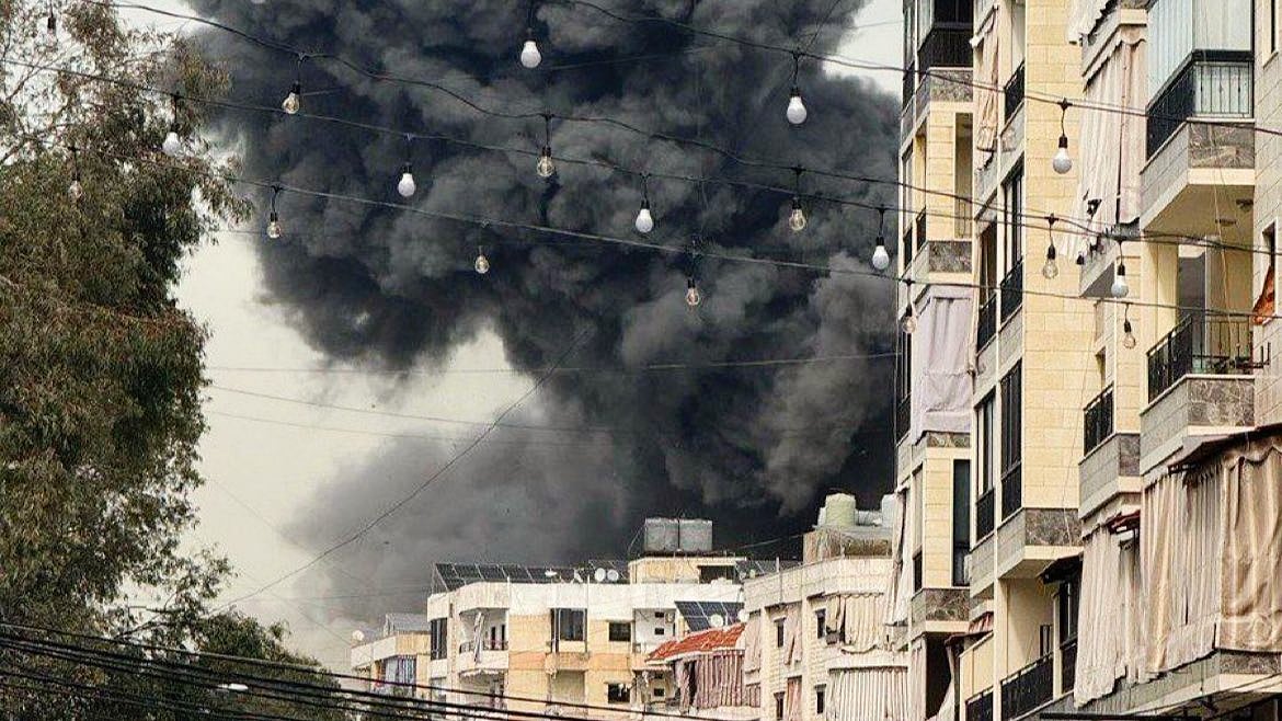 An airstrike underway in Beirut (photo: @djonky123/X)