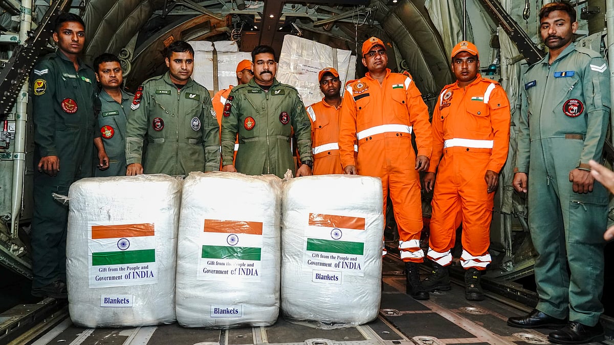 A consignment of relief material being dispatched to Myanmar, in Ghaziabad on 29 March (photo: PTI)