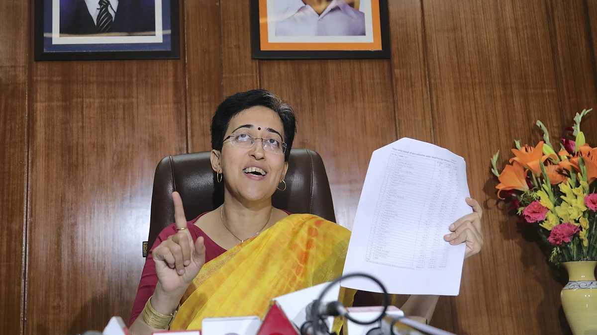 AAP leader Atishi addresses a press conference in New Delhi on 28 March (photo: PTI)