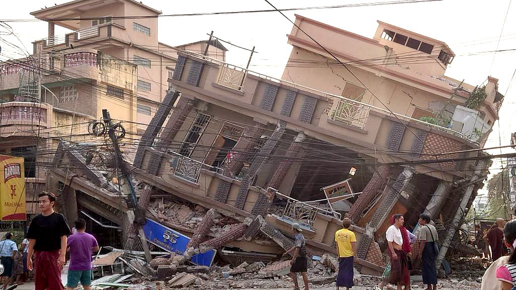 Building pulled down by the earthquake in Myanmar 
