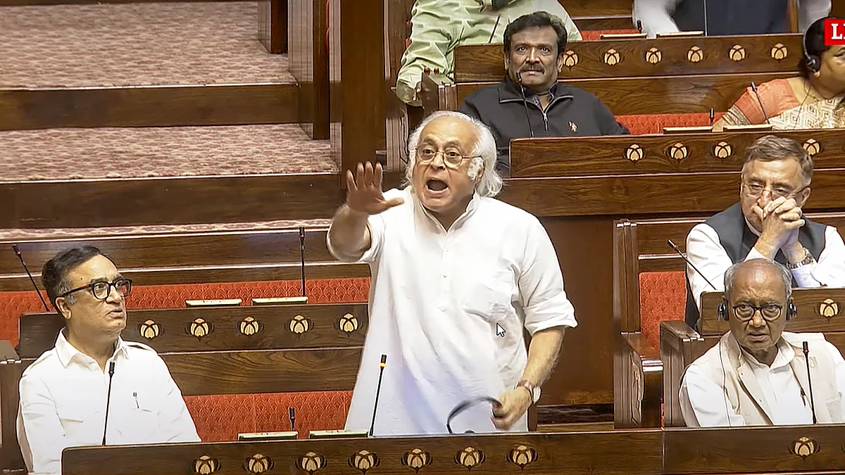 Jairam Ramesh speaks in Rajya Sabha on 3 April (photo: PTI)