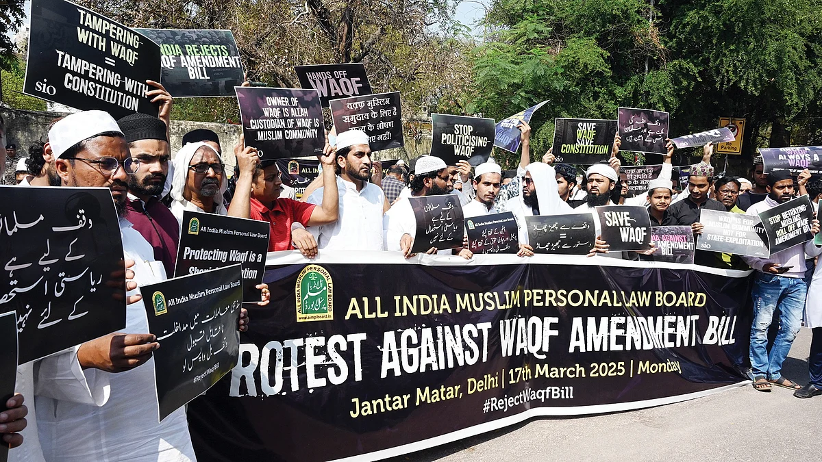 File photo of a protest against the Waqf (Amendment) Bill