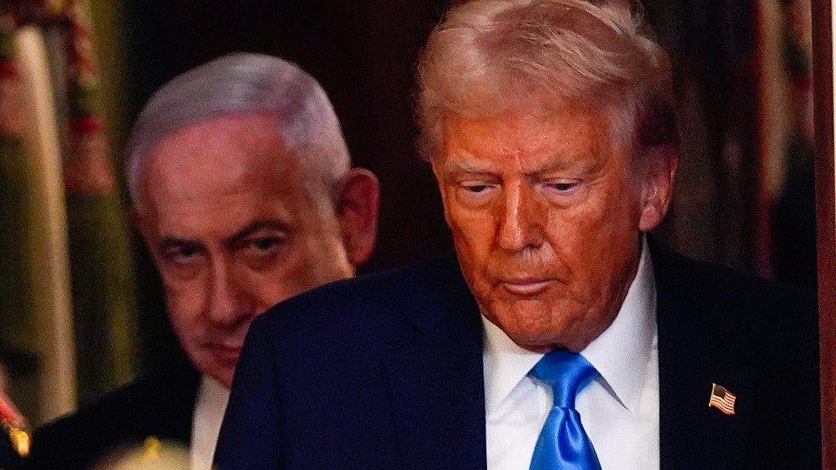 Donald Trump and Benjamin Netanyahu at White House in February