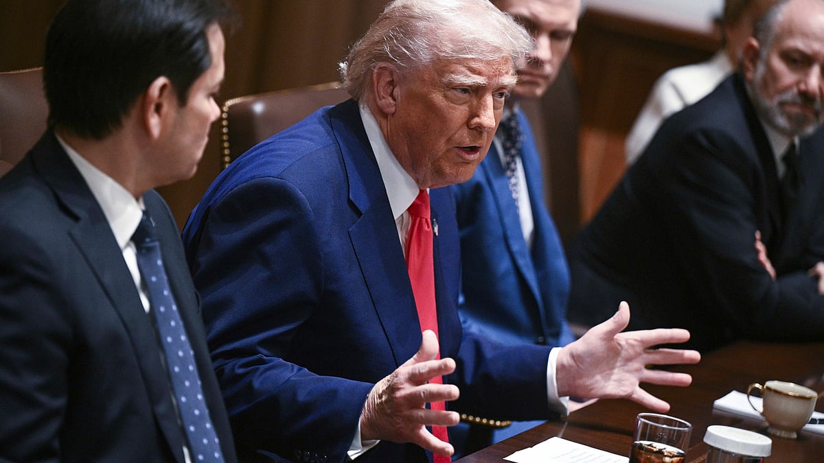 Donald Trump speaks during a cabinet meeting at White House on 10 April (photo: AP/PTI)