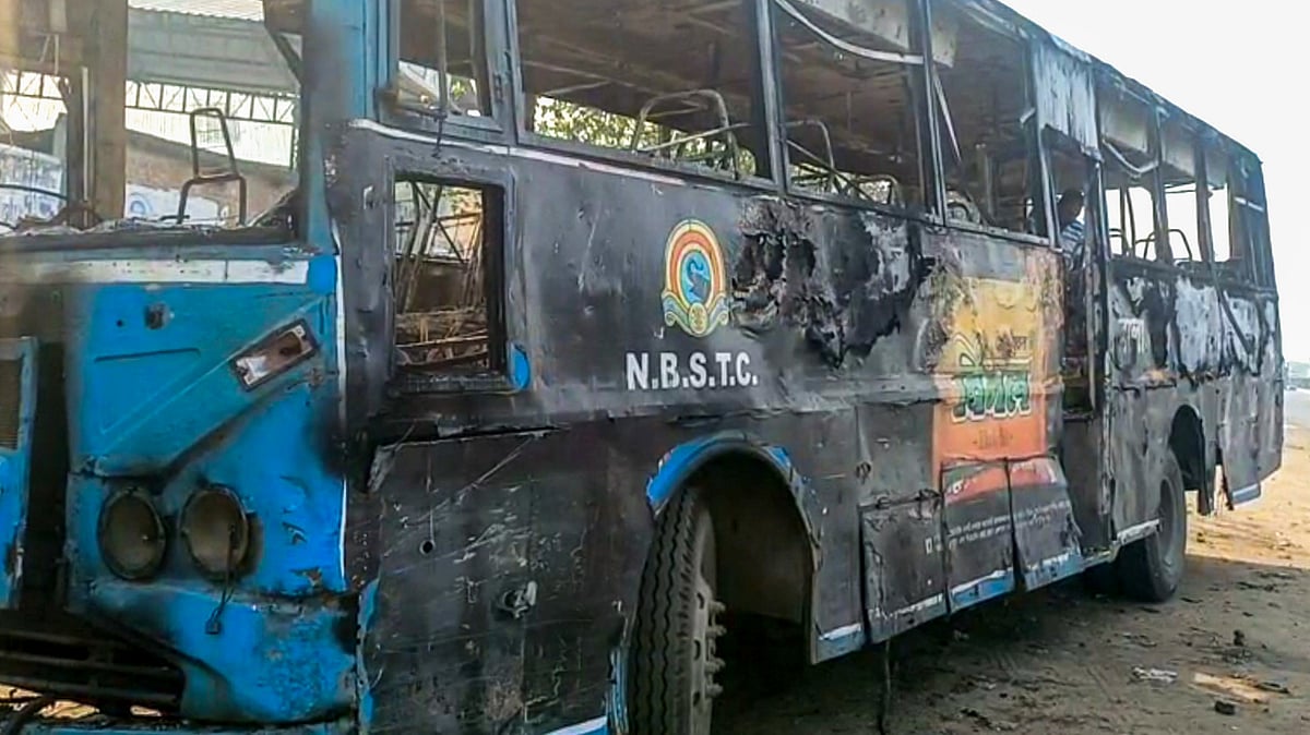 A charred vehicle in Murshidabad (photo: PTI)