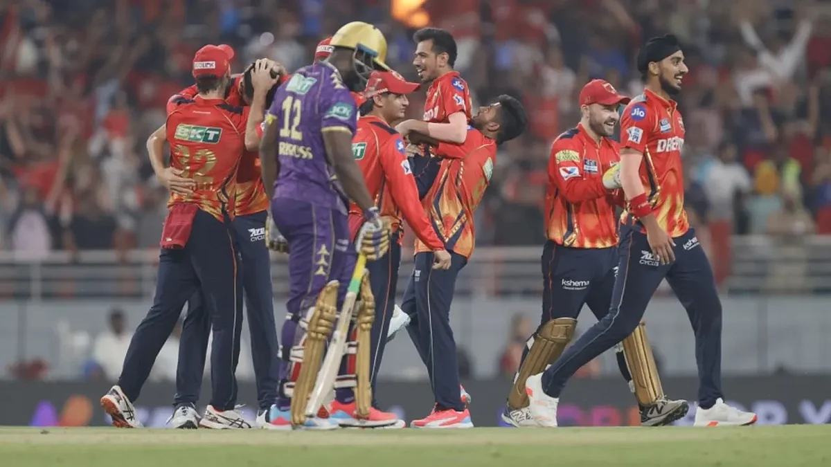 Punjab Kings players celebrate with Yuzvendra Chahal after defending the smallest target in IPL history