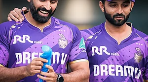 Look who's back: Abhishek Nayar (left) with KKR captain Ajinkya Rahane at the Eden on Saturday