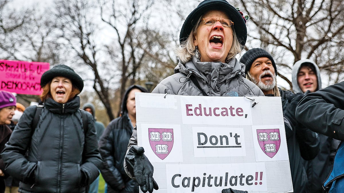 Protesters in Massachusetts urge Harvard to resist the Trump administration (file photo)