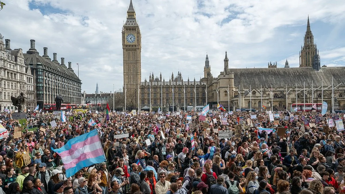 Thousands gather for trans rights outside the British Parliament