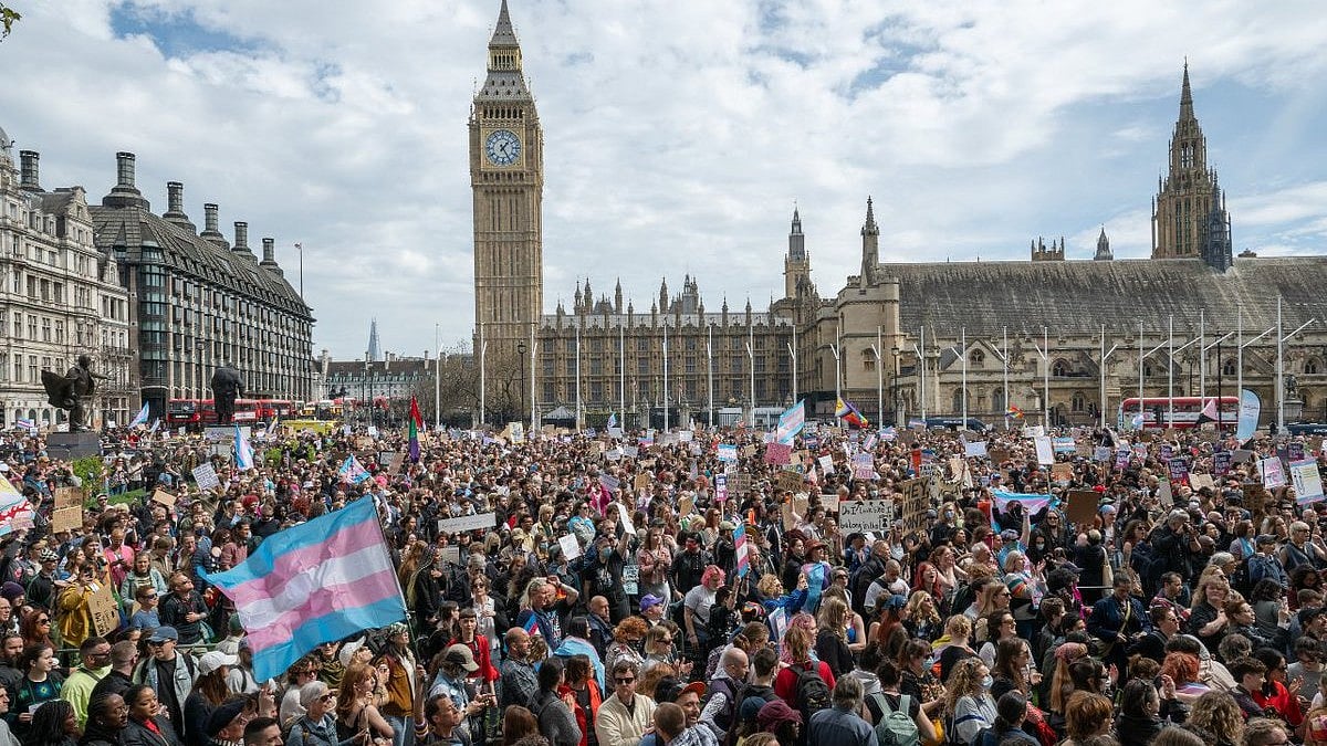 Thousands gather for trans rights outside the British Parliament