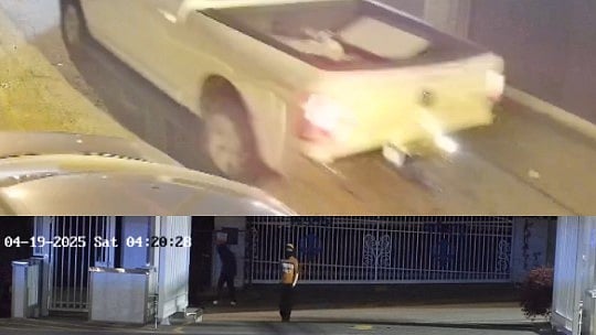 CCTV images of a vehicle and two people outside the gurdwara