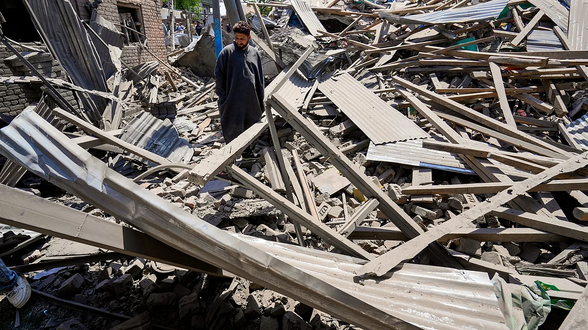 A house razed by security forces in Kashmir