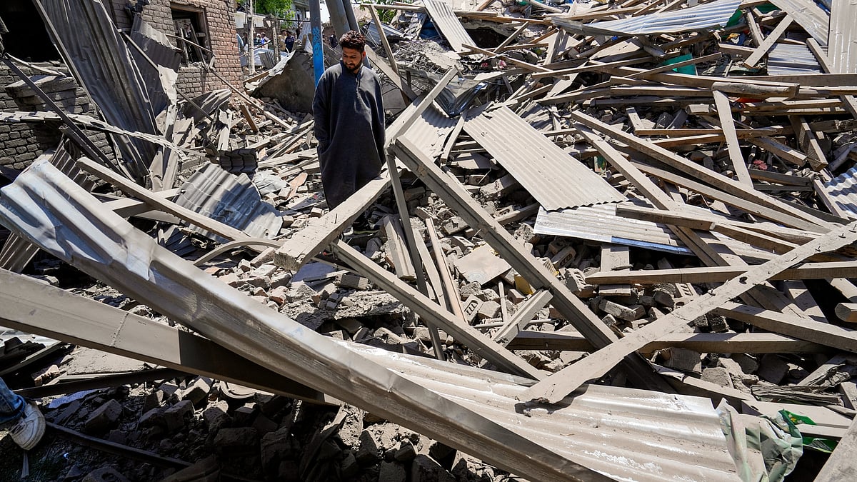 A house razed by security forces in Kashmir