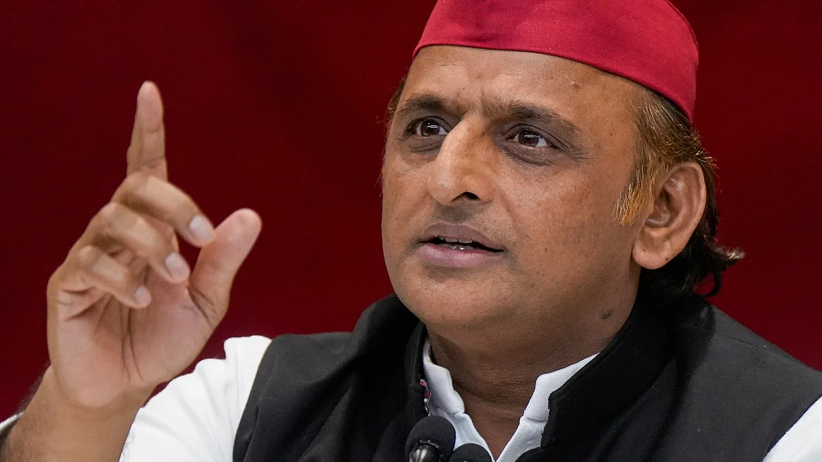 SP chief Akhilesh Yadav addresses a press conference in Lucknow