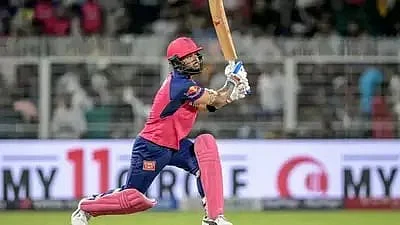 Riyan Parag during his six-hitting spree at the Eden
