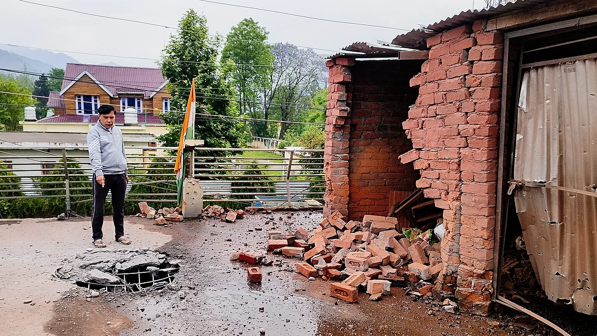 A home in J&K damaged by Pakistani shelling post Op. Sindoor (photo; PTI)