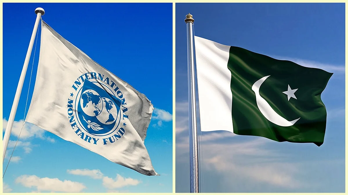 Representative image of IMF and Pakistan flags (photo: National Herald archives)
