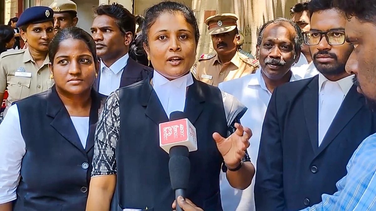Special public prosecutor at Mahila court speaks to media in Coimbatore on 13 May (photo: PTI)