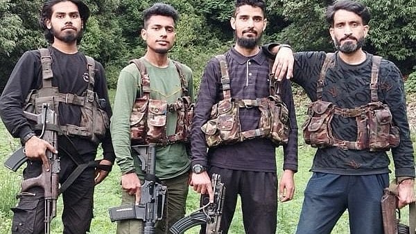 The terrorists allegedly responsible for the Pahalgam attack, including ‘Suleman’ (far R)