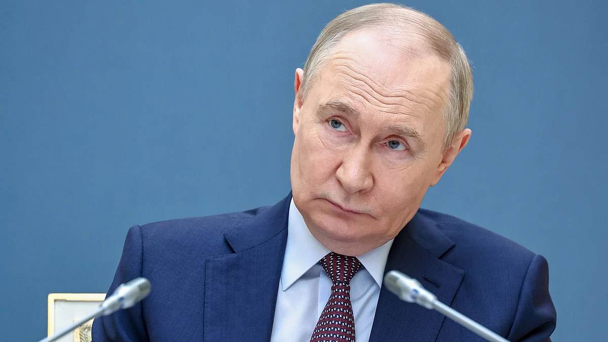 Vladimir Putin attends a video conference meeting in Moscow on 13 May (photo: AP/PTI)