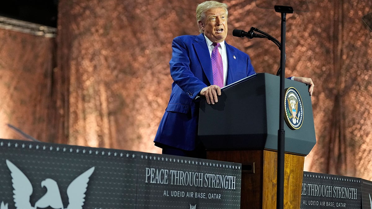 Donald Trump speaks at Al Udeid Air Base on 15 May (photo: AP/PTI)
