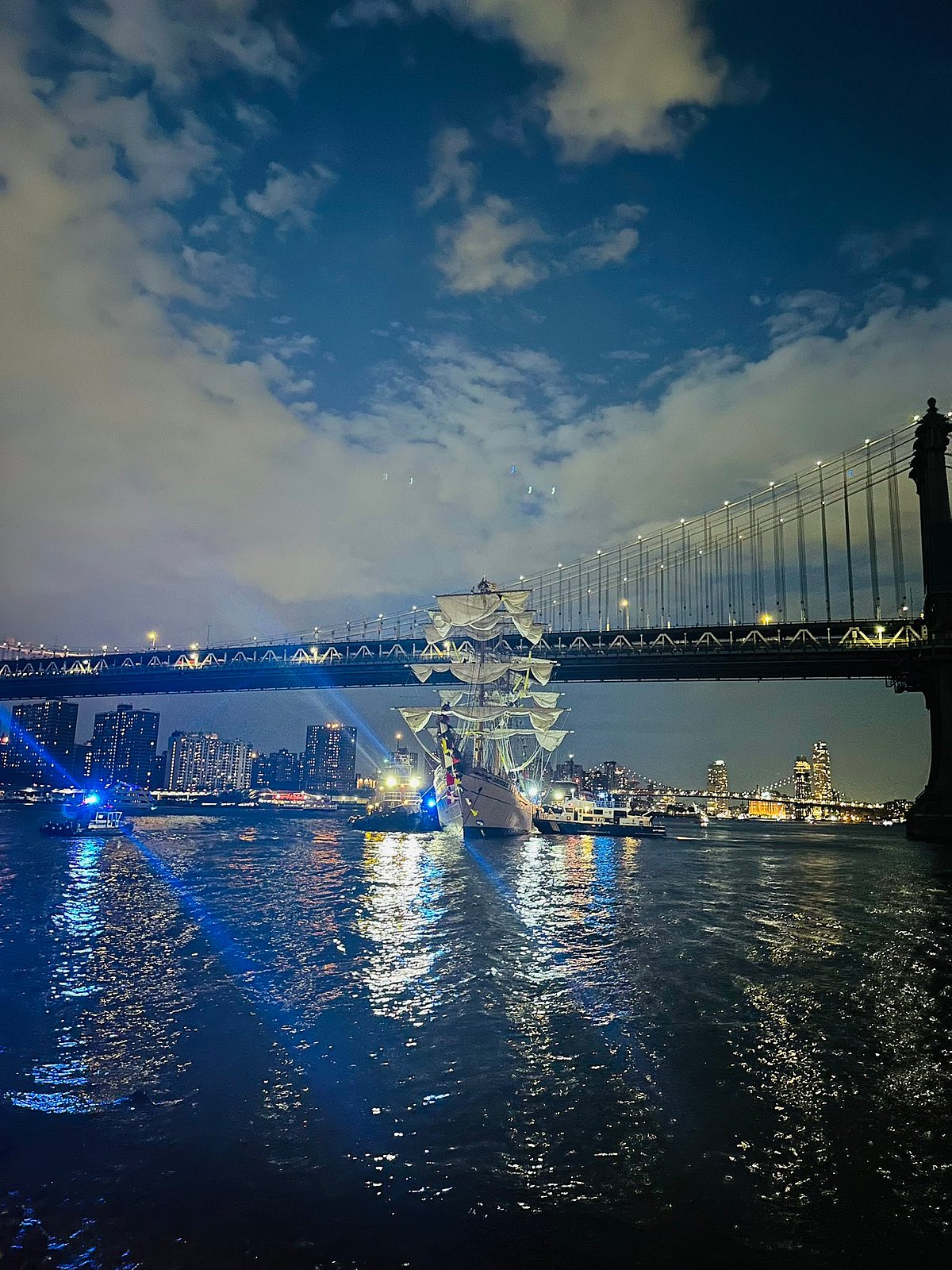 The ship just before it hit the Brooklyn Bridge