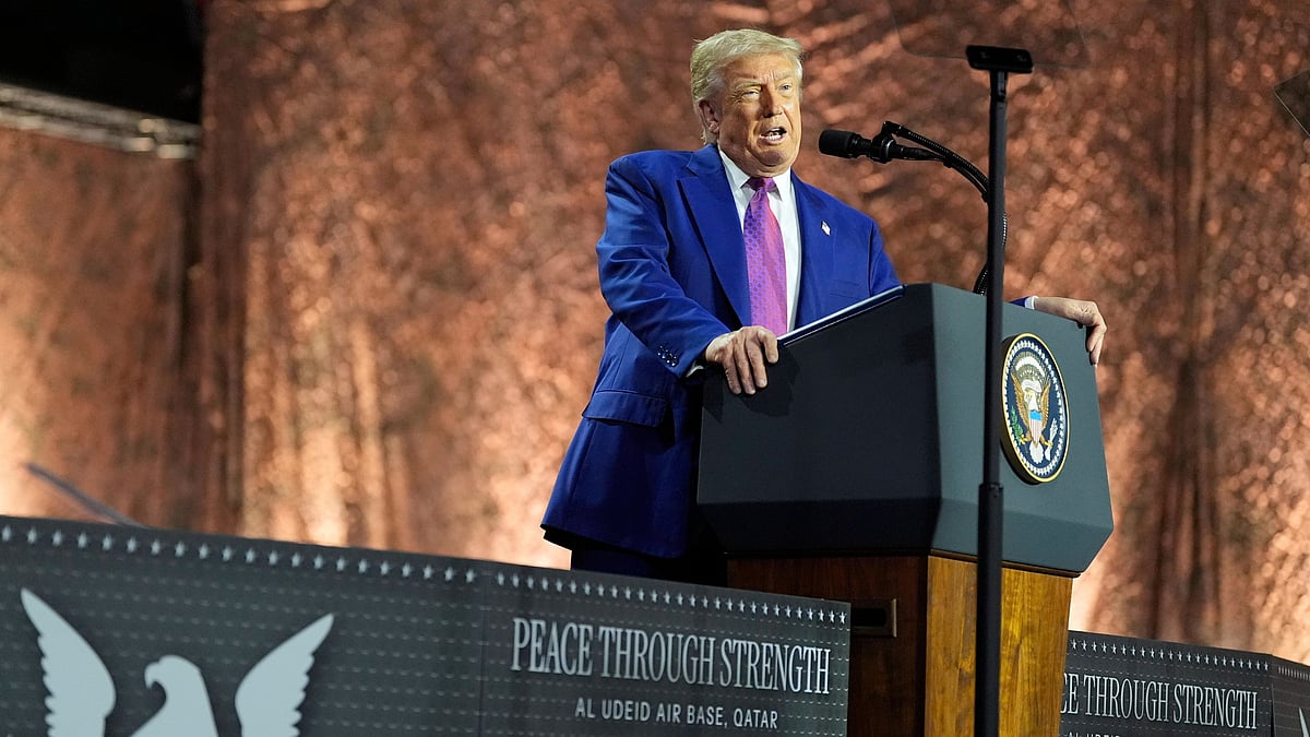 Donald Trump speaks at Al Udeid Air Base on 15 May (photo: AP/PTI)