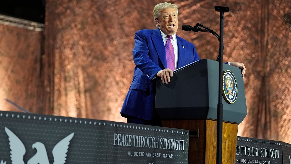 Donald Trump speaks at Al Udeid Air Base on 15 May (photo: AP/PTI)