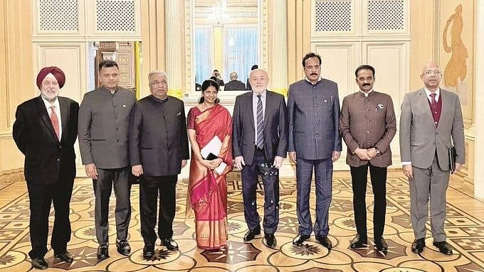DMK MP Kanimozhi Karunanidhi with multi-party delegation (photo: @KovaiNithya/X)