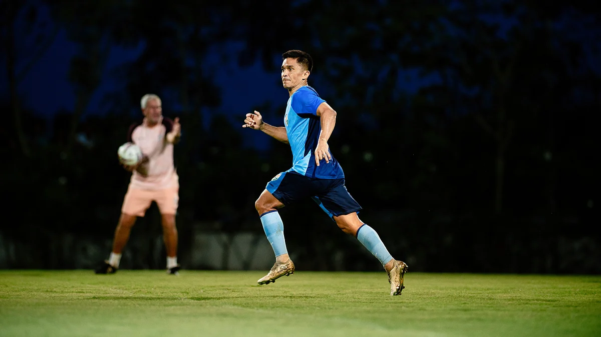 Sunil Chhetri during a practice session in Kolkata