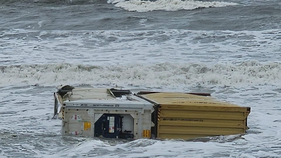 Cargo from the sunken vessel MSC Elsa 3 (photo courtesy: @DeccanChronicle/X)

