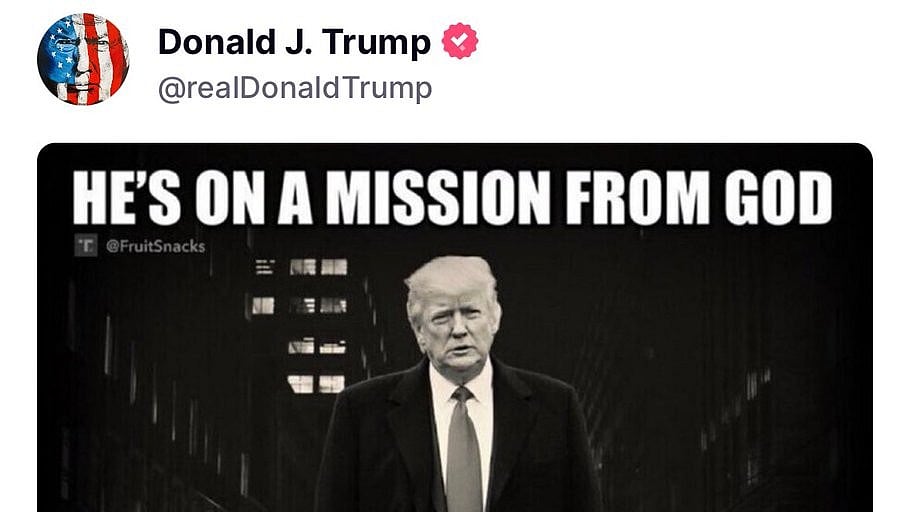 After court overrules tariffs, Trump posts he is on a mission from God, "nothing can stop what is coming"