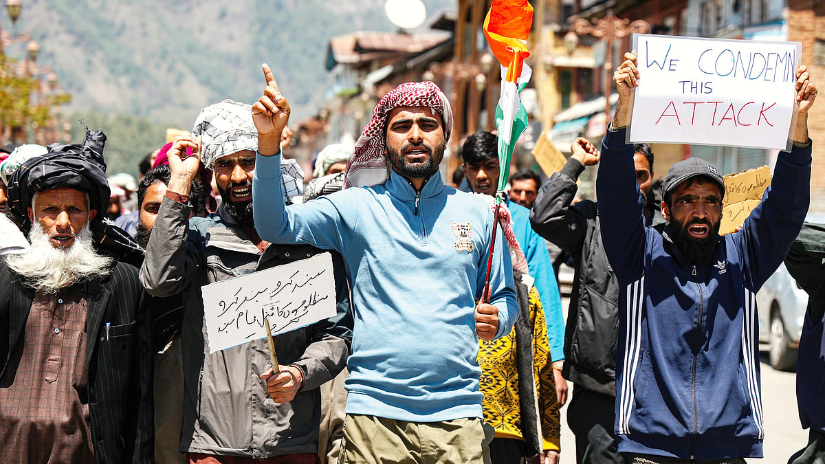 Local residents protest against the terrorist attack in Pahalgam, Jammu and Kashmir