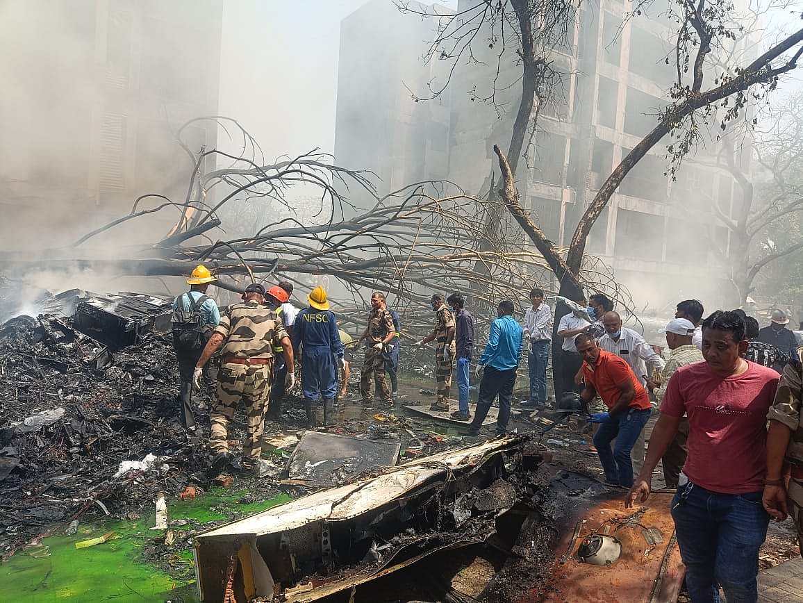 The crash site at Ahmedabad (photo courtesy: CISF)