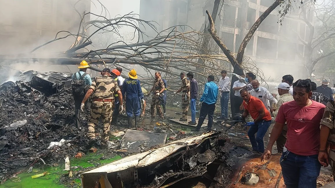 The plane crash site near Ahmedabad airport 