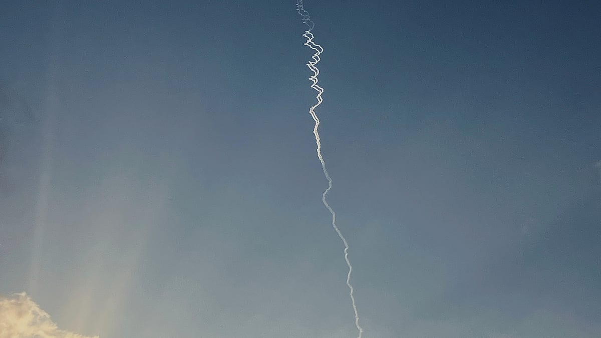 Smoke trails from Israeli air defense system in Hadera, Israel, on 24 June (photo: AP/PTI)
