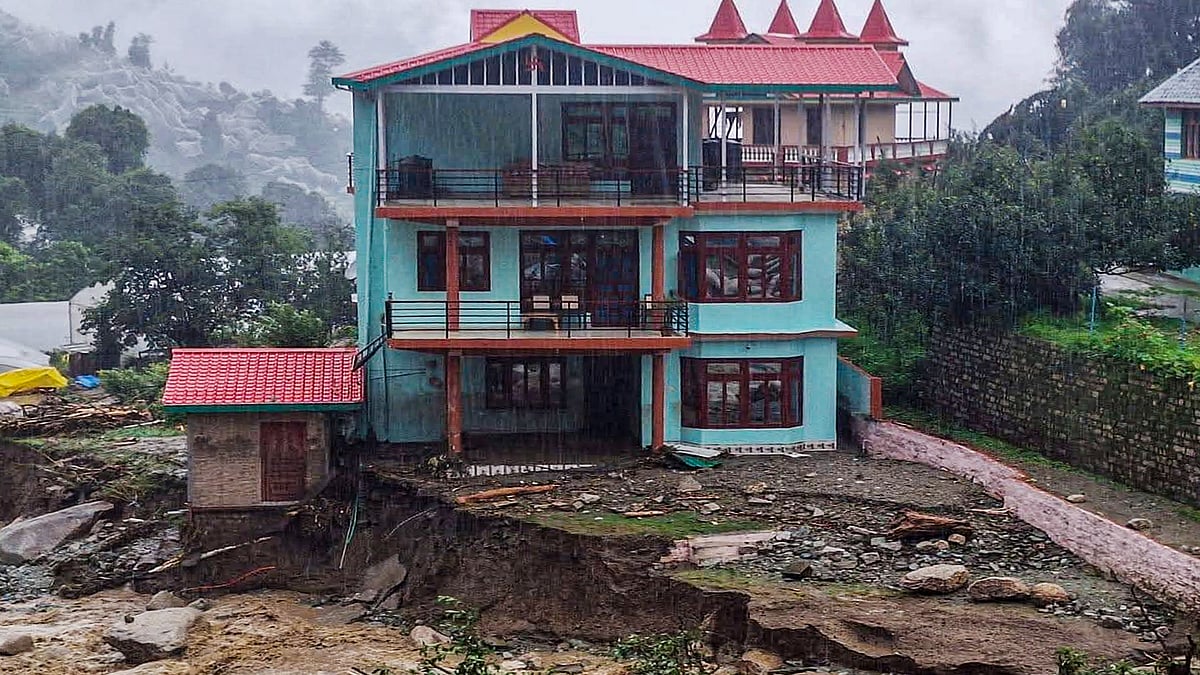 Roads swept away due to cloudbursts and flash floods in Mandi on 2 July (photo: PTI)