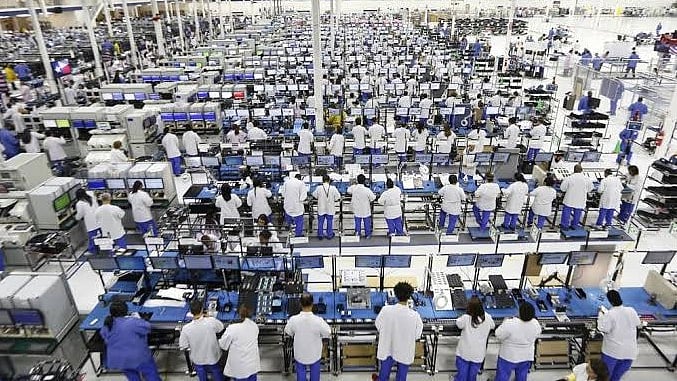 Apple factory workers at a Foxconn plant (representative image)