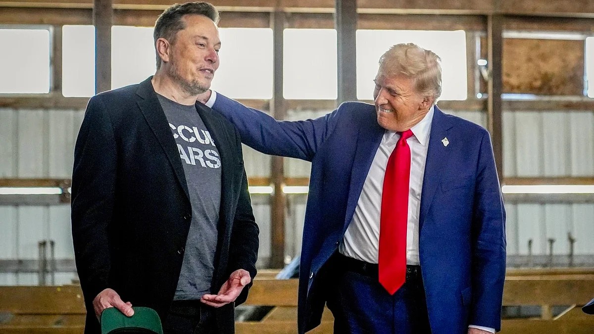 Elon Musk (left) with Donald Trump in happier times (photo: @RealJakeBroe/X)