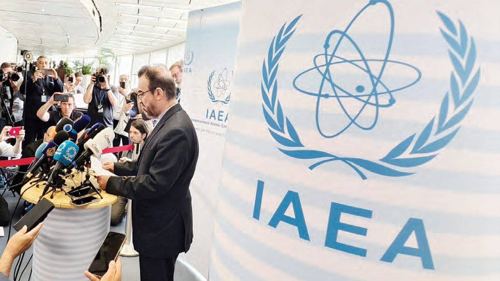 Iran’s Reza Najafi speaks to media after an IAEA meeting in Vienna, 23 June 2025 (Getty Images)